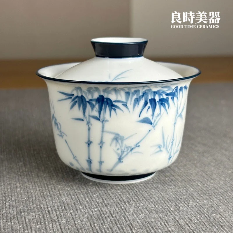 手繪藍竹蓋碗 (3) 手繪藍竹蓋碗 120ml