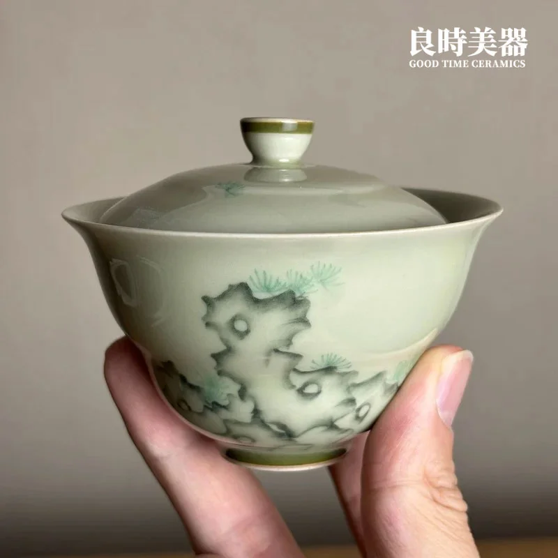 手繪綠石蓋碗 110ml
