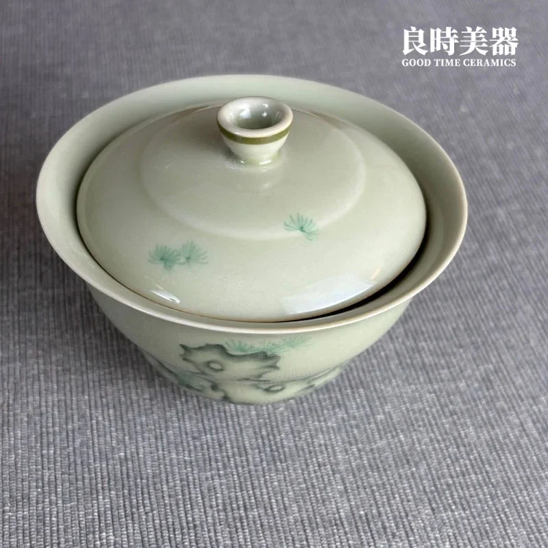 手繪綠石蓋碗 110ml