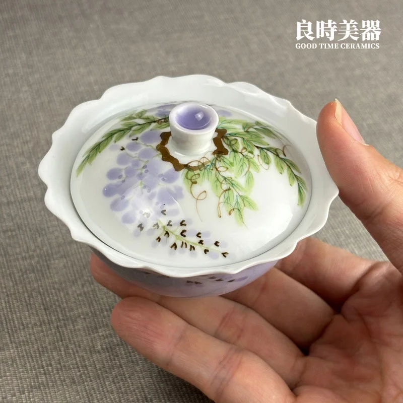 手繪紫花蓋碗 6