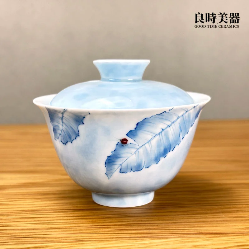 手繪藍羽蓋碗 100ml