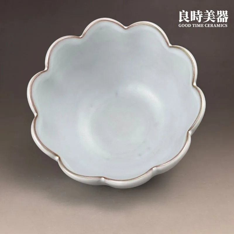 台灣汝窯 汝青蓮花式溫茶碗/汝窯茶洗/天青碗