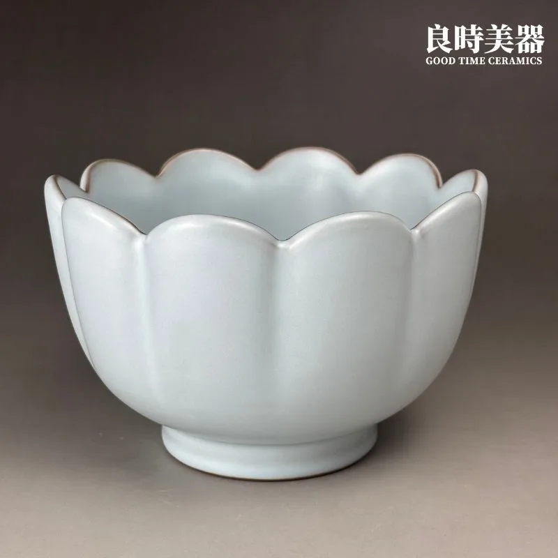 汝青蓮花式溫茶碗 (3) 台灣汝窯 汝青蓮花式溫茶碗/汝窯茶洗/天青碗