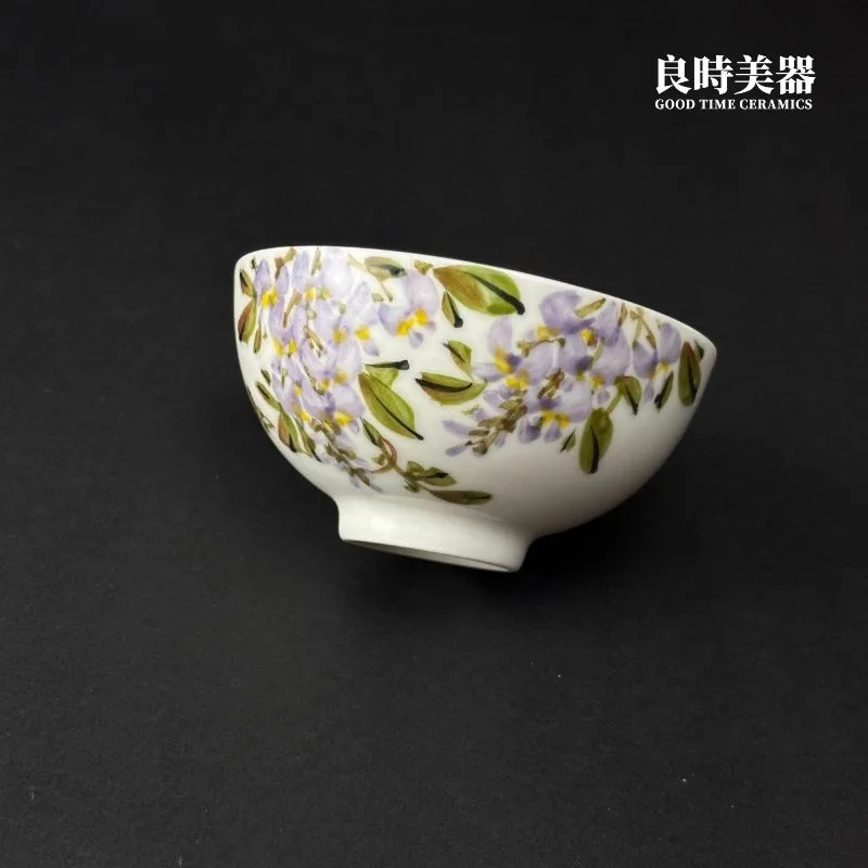 2054 永楽  花唐草　交趾純銀張盃　2客 永隆】手繪紫藤花對杯(2杯) 75ml - 良時美器GoodTimeCeramics鶯歌茶具推薦