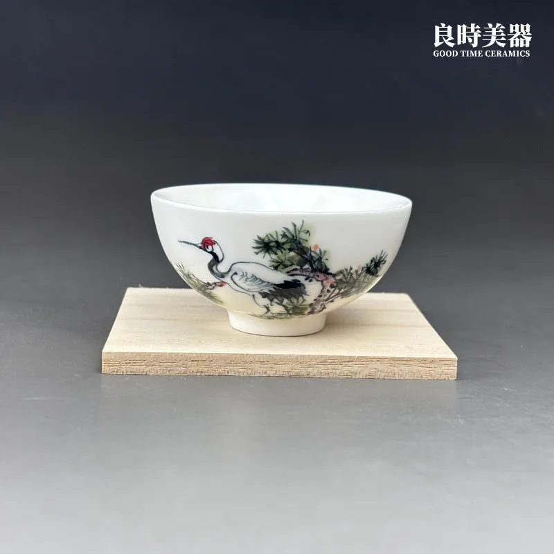 T-HMC2-10 (1) 【石川】陶瓷手繪鶴茶杯 75ml