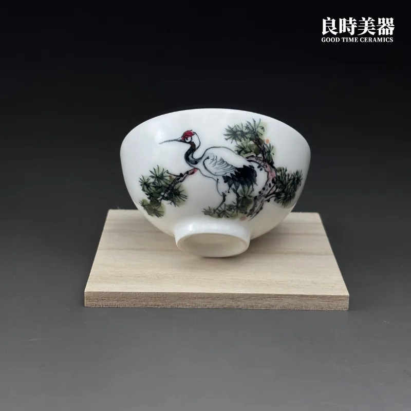 T-HMC2-10 (3) 【石川】陶瓷手繪鶴茶杯 75ml