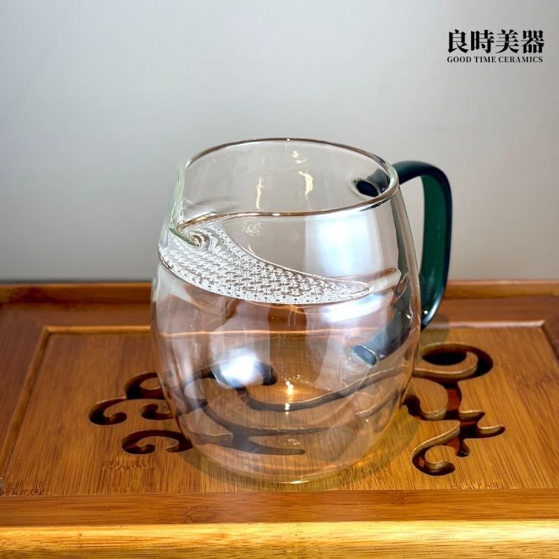 透心耐熱玻璃茶海(金/綠) 800ml