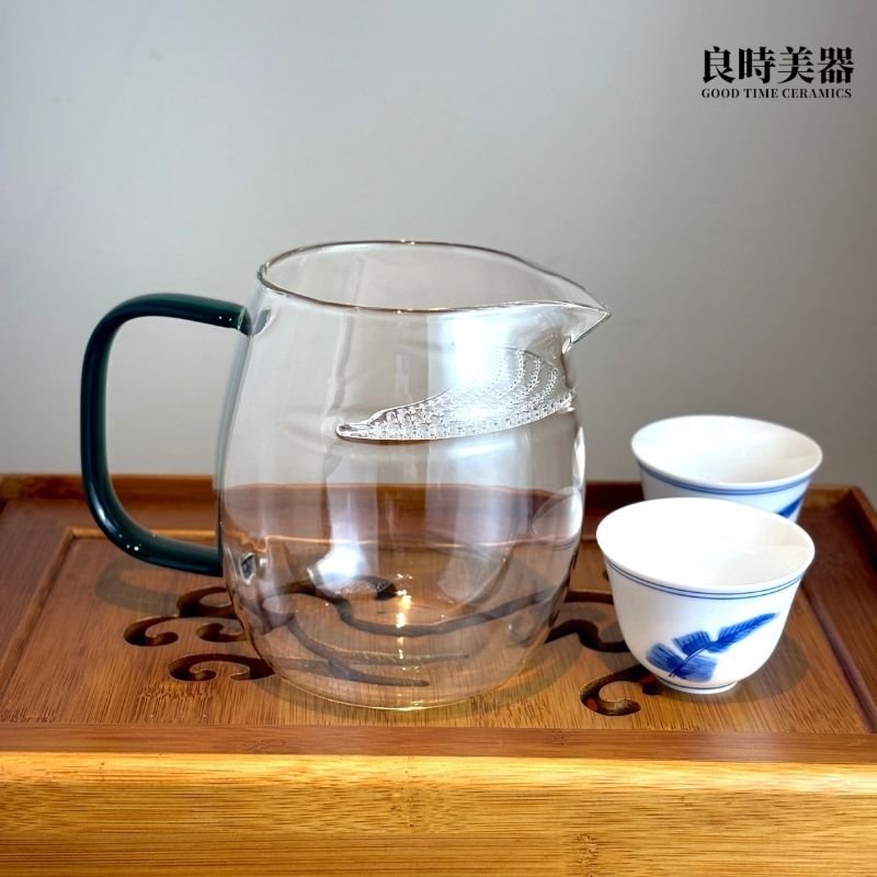透心耐熱玻璃茶海(金/綠) 800ml