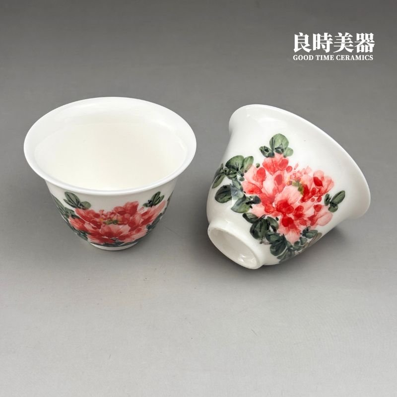 hmc2-12 (6) 【石川】手繪牡丹陶瓷對杯(兩入) 40ml