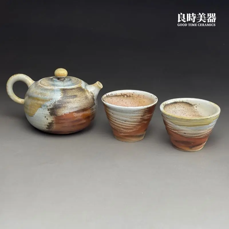 周聖鈞手作自然落灰茶壺組合-一壺二杯-良時美器組