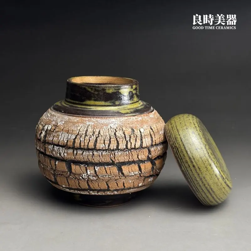 岩礦茶葉罐推薦-草綠蓋窯變質感-良時美器