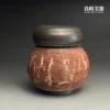手作赤地爆裂茶葉罐-熔岩窯變質感-良時美器