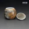 台灣陶瓷名家周聖鈞作品-精緻桌上型柴燒茶葉罐-6.5x5.8cm