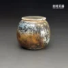 周聖鈞金銀彩茶倉細節-柴燒落灰結晶與冰裂開片特寫-96g