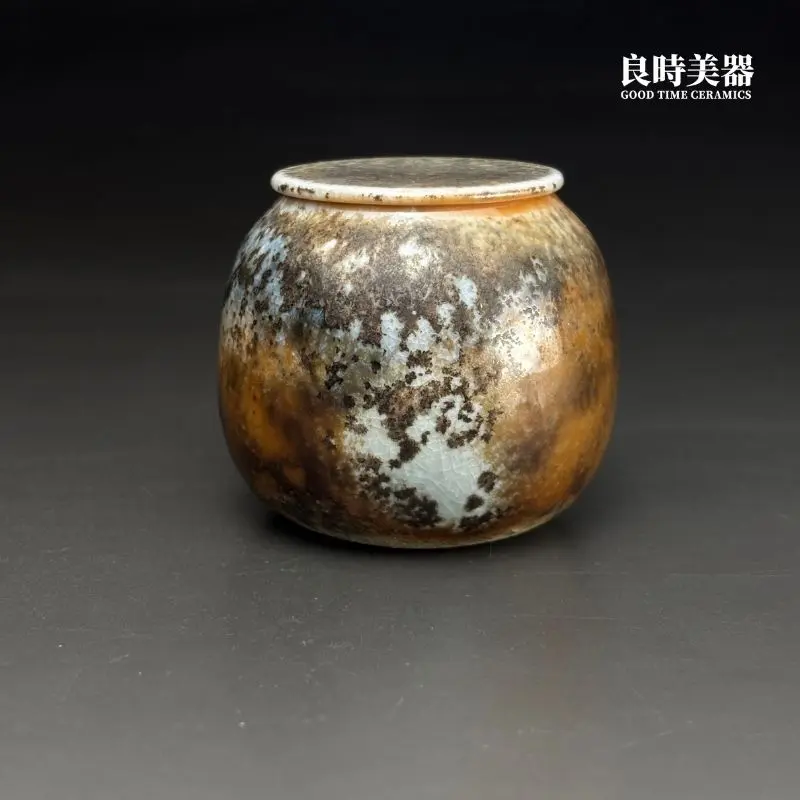 台灣名家周聖鈞手作金銀彩柴燒茶葉罐-sgg-19-星曜窯變工藝-良時美器