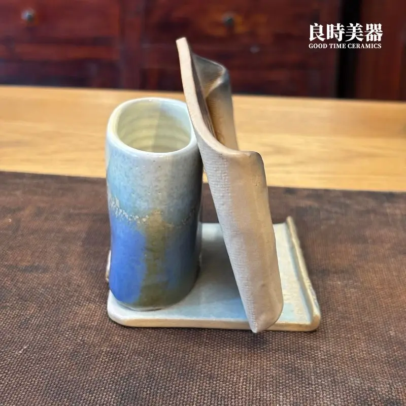 商務名片展示架-多功能辦公桌陶瓷收納-名片架筆筒尺寸21x9.3cm-良時美器