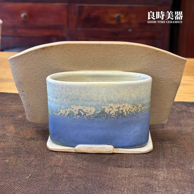 手工陶板背面紋理-陶瓷名片架結構展示-台灣工藝辦公桌裝飾