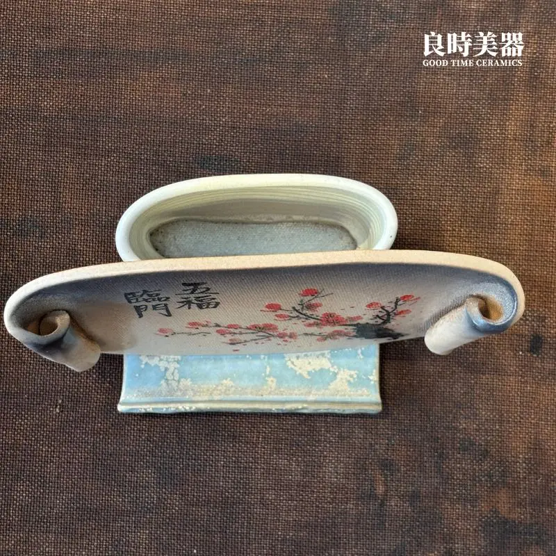 陶瓷筆筒收納深度-手工陶板側視角度-書桌文具收納名片架-良時美器
