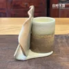陶瓷筆筒收納深度-手工陶板側視角度-書桌文具收納名片架-良時美器