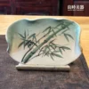 良時美器-手繪陶板名片架筆筒-中式陶瓷擺件-竹報平安墨竹名片座