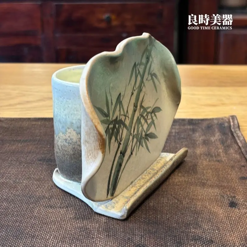 商務名片展示架-多功能辦公桌陶瓷收納-名片架筆筒尺寸15x8.8cm-良時美器