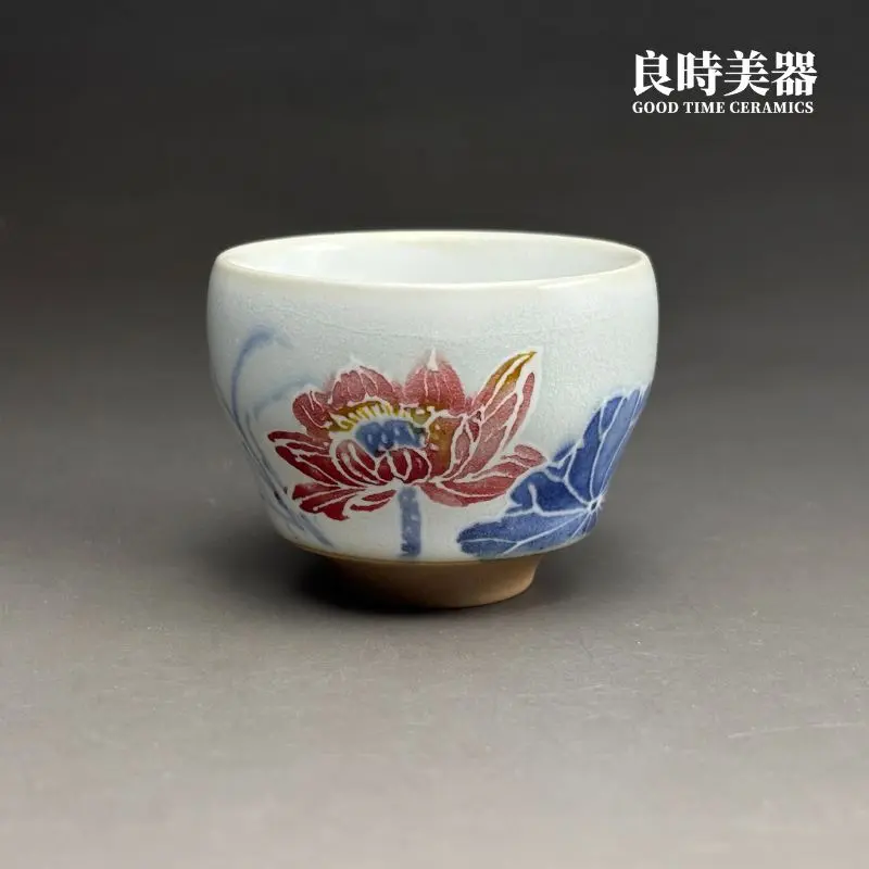 良時美器-許旭倫手繪汝窯蓮花茶杯hsu-1-34-台灣茶器推薦-手工主人杯