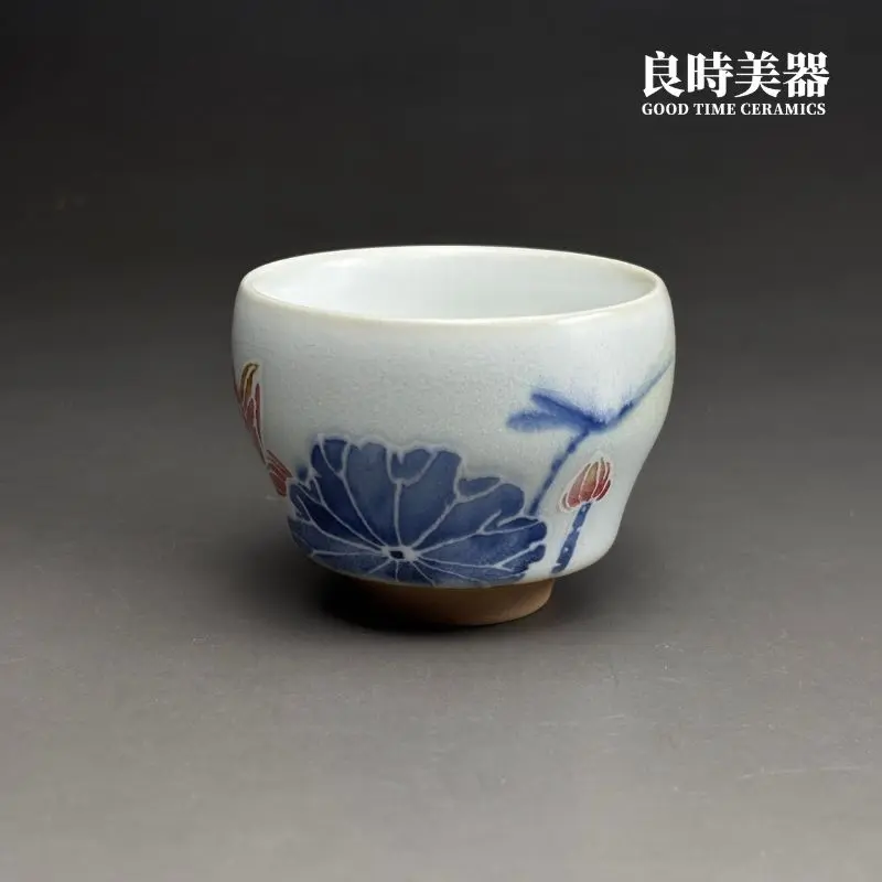 手作汝窯茶杯內壁天青釉面-收口聚香器型展示-hsu-1-34良時美器精品茶盞