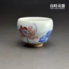 良時美器-許旭倫手繪汝窯蓮花茶杯-映日紅蓮-hsu-1-35-台灣茶器推薦-手工主人杯