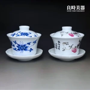 良時美器台灣製 傳統青花瓷蓋碗/桃花蓋碗-熱銷長青經典老花色合照