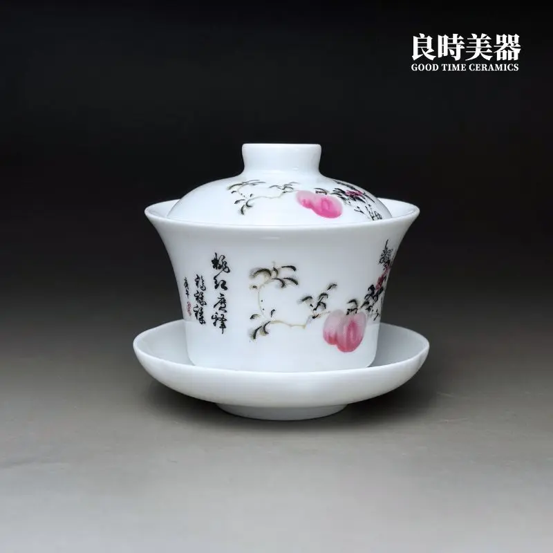 台灣製桃花蓋碗-經典老花色陶瓷茶具推薦-良時美器