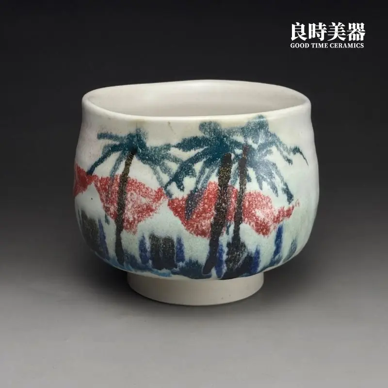 ccf-2 (1) 良時美器-范振金生釉彩繪手捏茶碗-椰林抽象山水-ccf-2-台灣茶具推薦