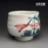 ccf-2 (2) 范振金手捏茶碗特寫-大膽生釉彩繪椰林線條與流動釉彩工藝-精品台灣茶器
