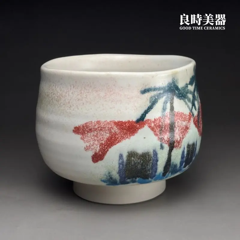ccf-2 (2) 范振金手捏茶碗特寫-大膽生釉彩繪椰林線條與流動釉彩工藝-精品台灣茶器
