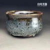 許旭倫天目志野茶碗-觀茶內壁金屬曜變光澤與流釉垂滴側面
