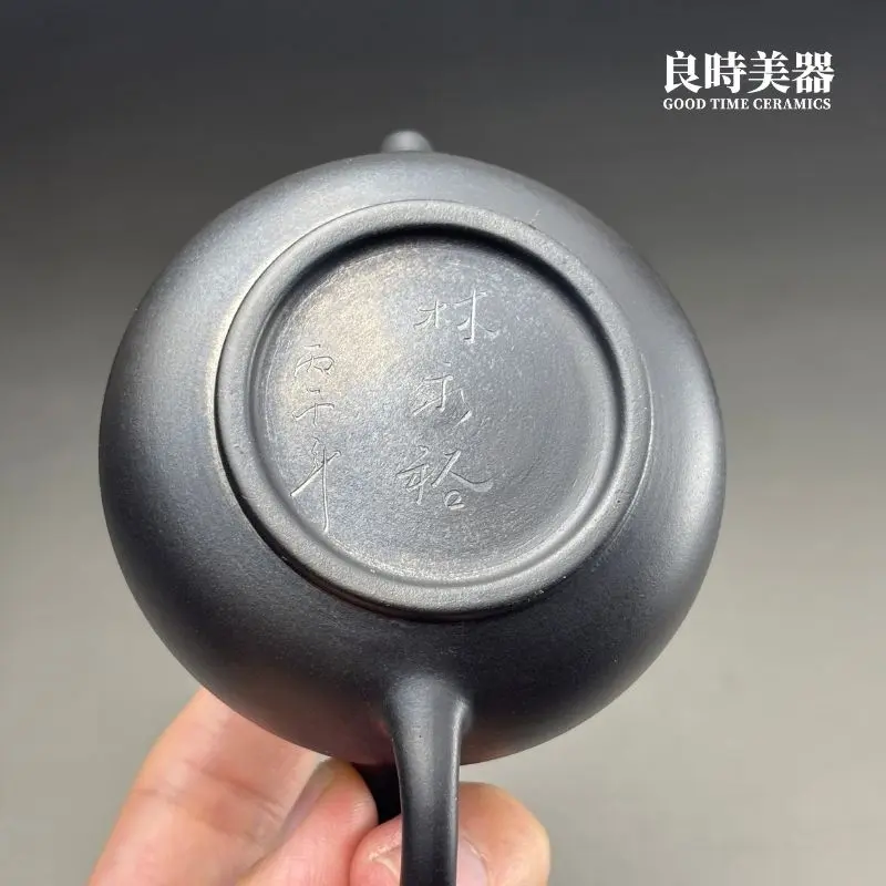 高端台灣茶器-林永裕手作煙燻黑金茶壺底足圈足與職人落款款識