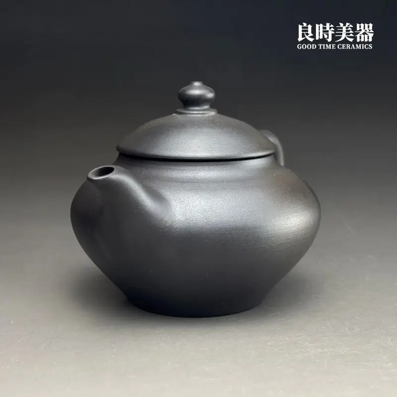 台灣茶器推薦-林永裕手作煙燻黑金茶壺半手工圓潤