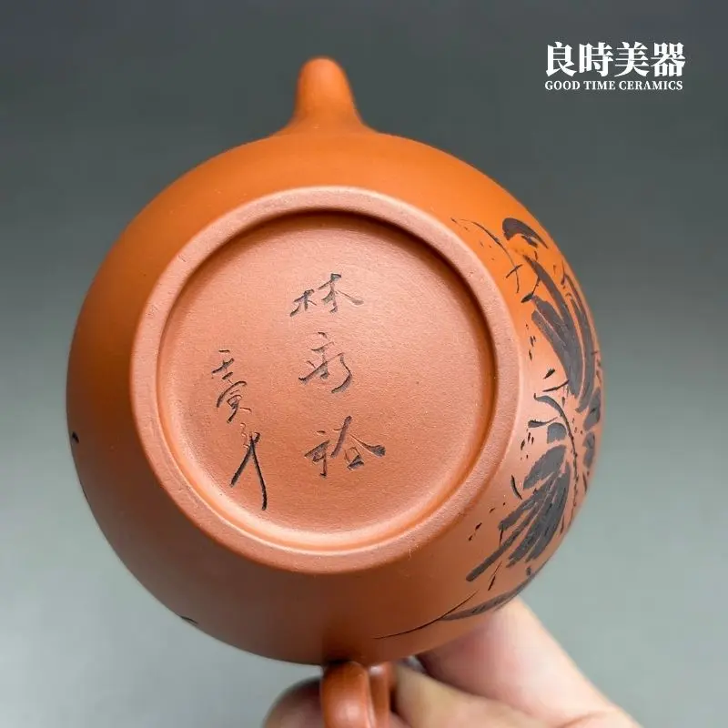 高端台灣茶器-林永裕手作朱泥雕刻茶壺底足圈足與職人落款真跡