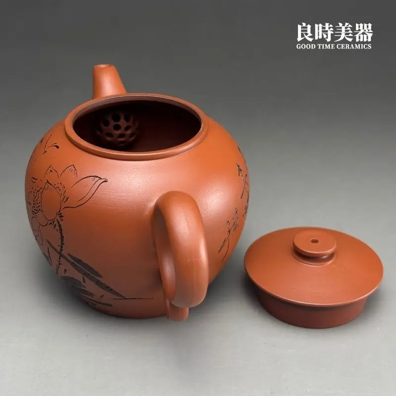 林永裕手作朱泥雕刻茶壺-160ml單孔內孔與內部細節工藝特寫