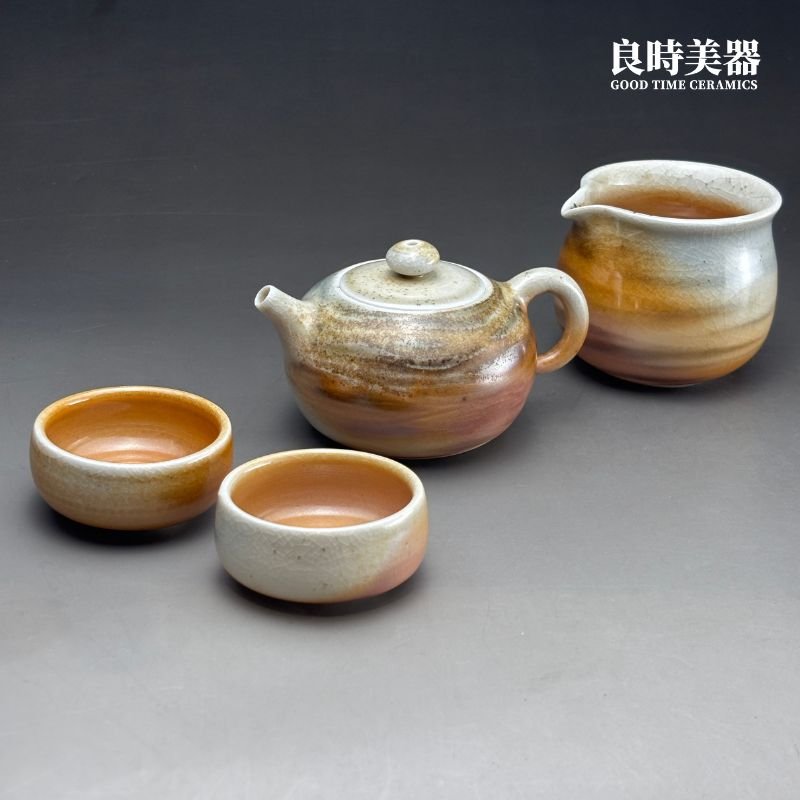 台灣茶具-周聖鈞虎斑瓷土柴燒茶器系列-Sgg-061套組正面外觀