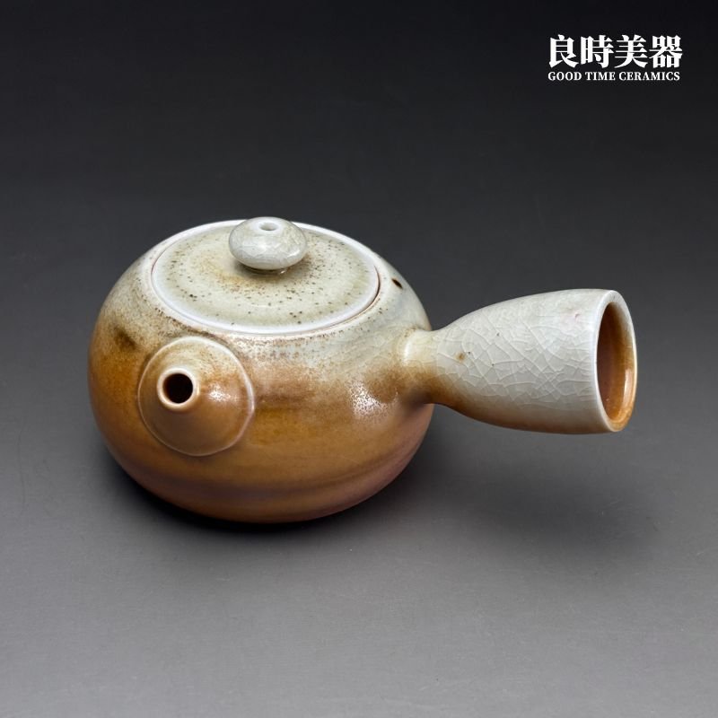 sgg-063-1 (1) 台灣茶器推薦-周聖鈞手作Sgg-063-1虎紋柴燒側把壺170ml正面