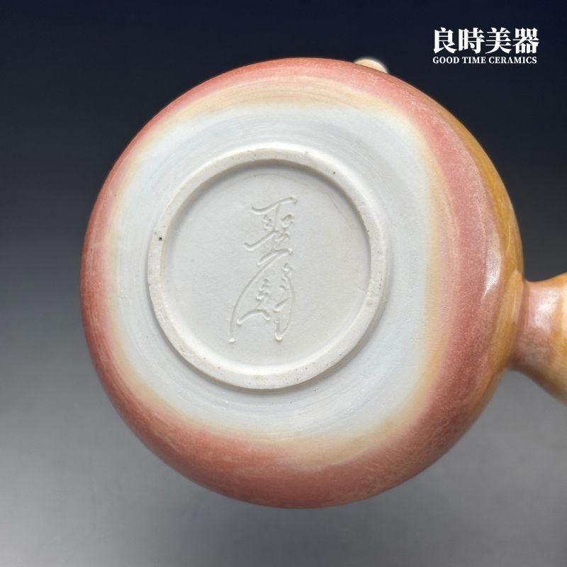 台灣茶器推薦-周聖鈞手作Sgg-064-1虎紋柴燒側把壺150ml落款