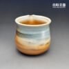 周聖鈞柴燒茶器-觀茶原礦瓷土柴燒條理分明虎斑紋理與落灰窯變天藍色