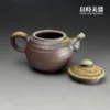台灣茶器推薦-張家誌手作入炭柴燒壺大口口蓋與紅褐晚霞火痕細節