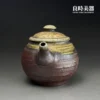 良時美器台灣茶器推薦-張家誌手作入炭柴燒壺230ml圓扁幾何整體造型