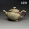 ccz-15 (1) 台灣茶具-張家誌手作入炭柴燒壺-Ccz-15單側手工弦紋與黃綠落灰正面外觀