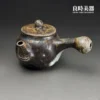 良時美器台灣茶器推薦-張家誌手作入炭柴燒壺190ml橫手急須整體造型
