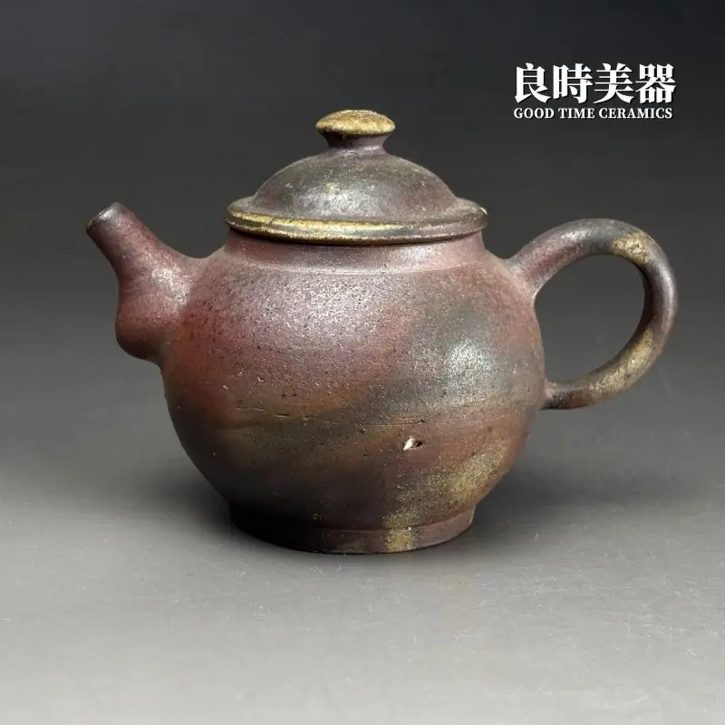 ccz-8 (1) 台灣茶具-張家誌手作柴燒窯變龍蛋壺-Ccz-8正面外觀與黃綠結晶