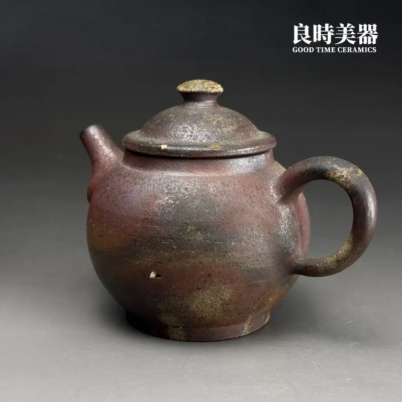 張家誌手作柴燒窯變龍蛋壺-170ml火痕痕跡