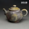台灣茶具-張家誌手作柴燒窯變弦紋仿鼓壺-Ccz-9正面外觀與手工階梯弦紋