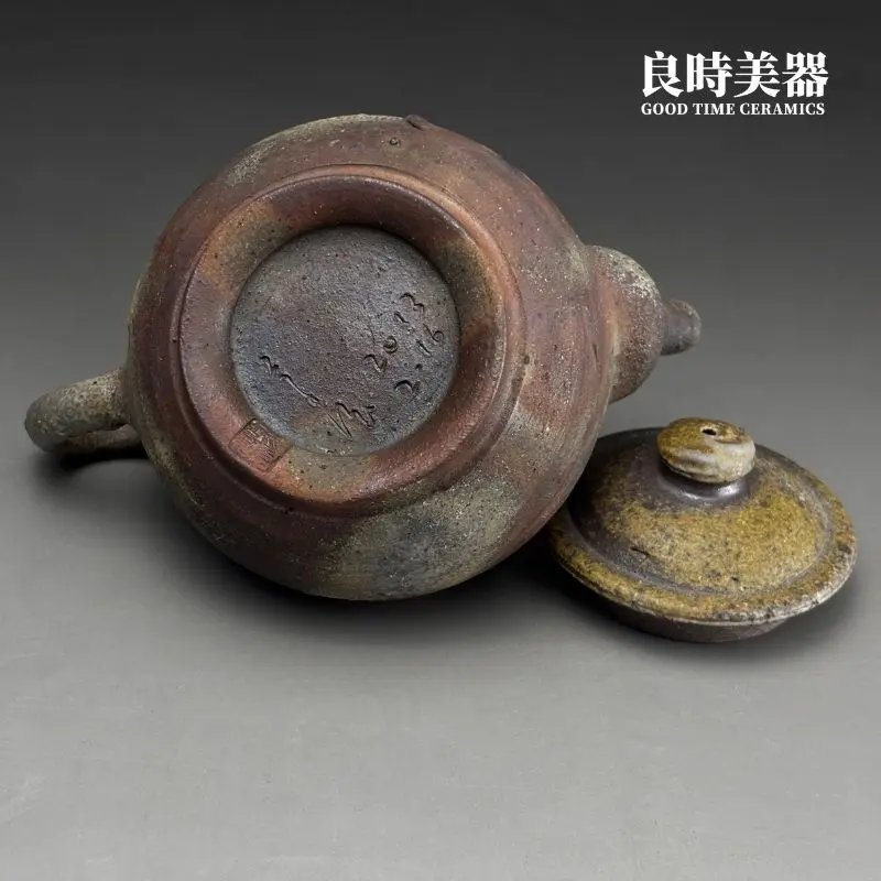 張家誌手作柴燒窯變弦紋仿鼓壺底足圈足與2013、2.16落款簽名真跡